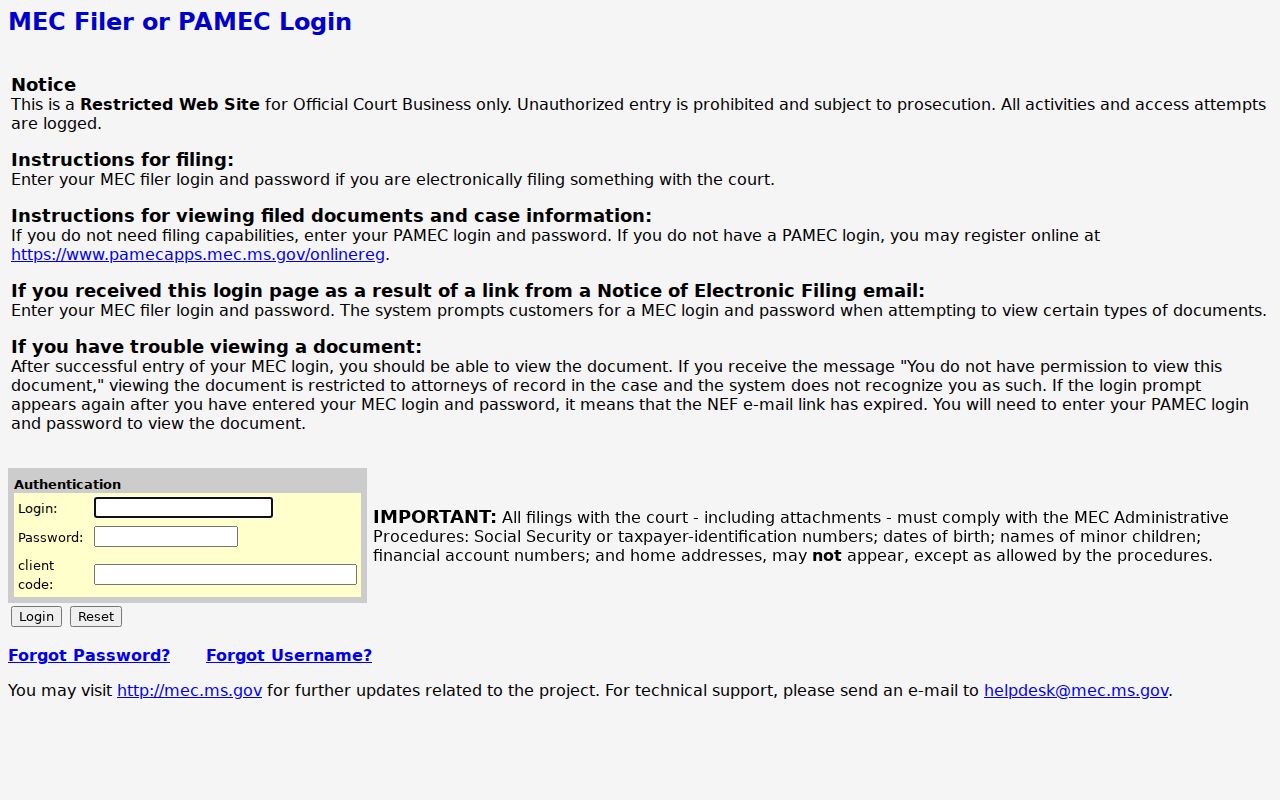 Jefferson County criminal court docket MEC login page