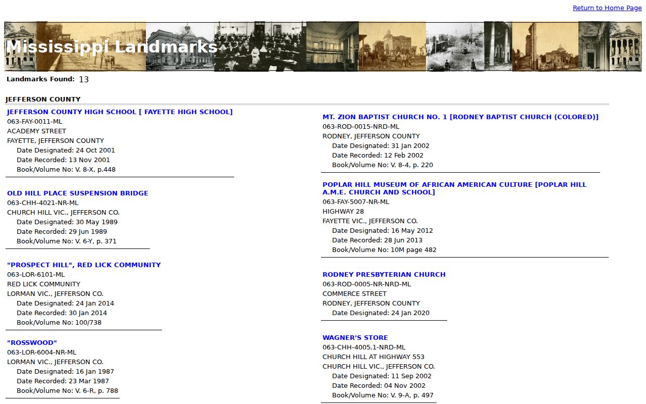 Fayette Court Records Mississippi historical landmark inventory