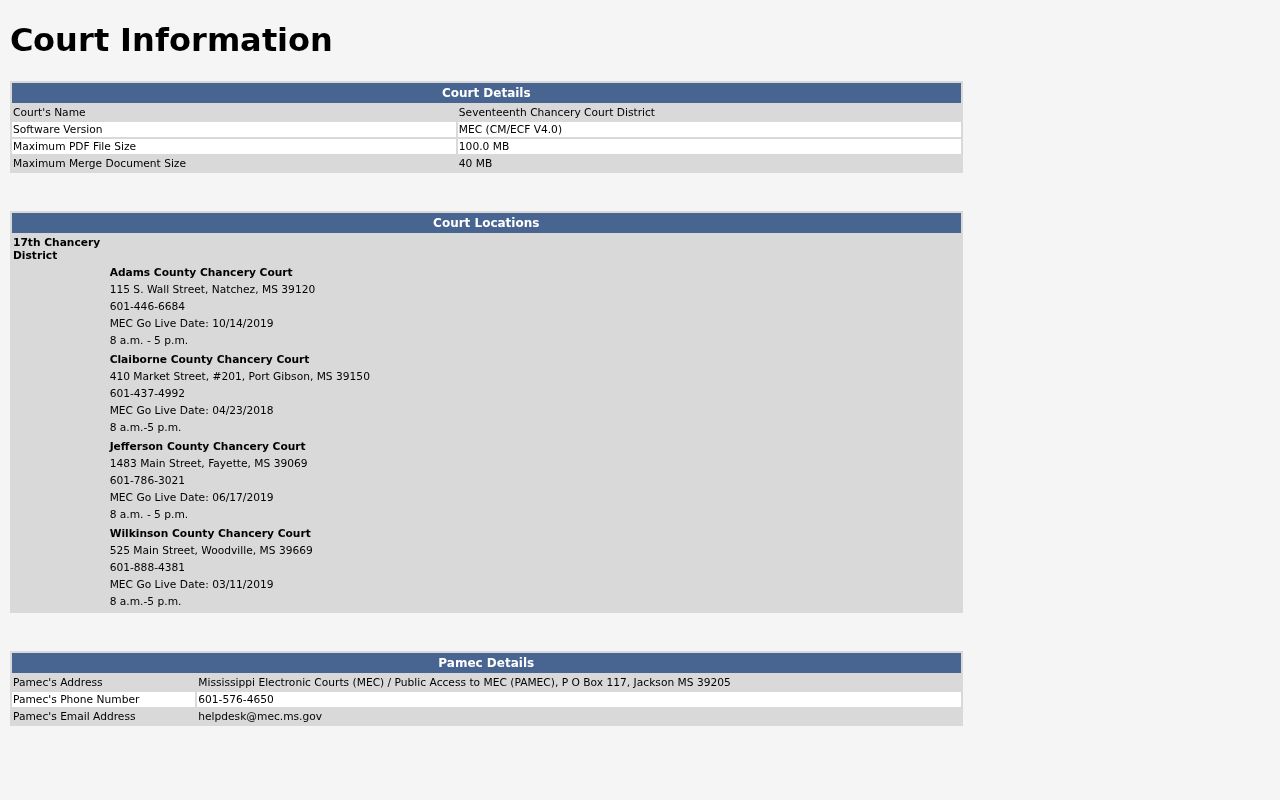 Jefferson County court docket Chancery MEC court information